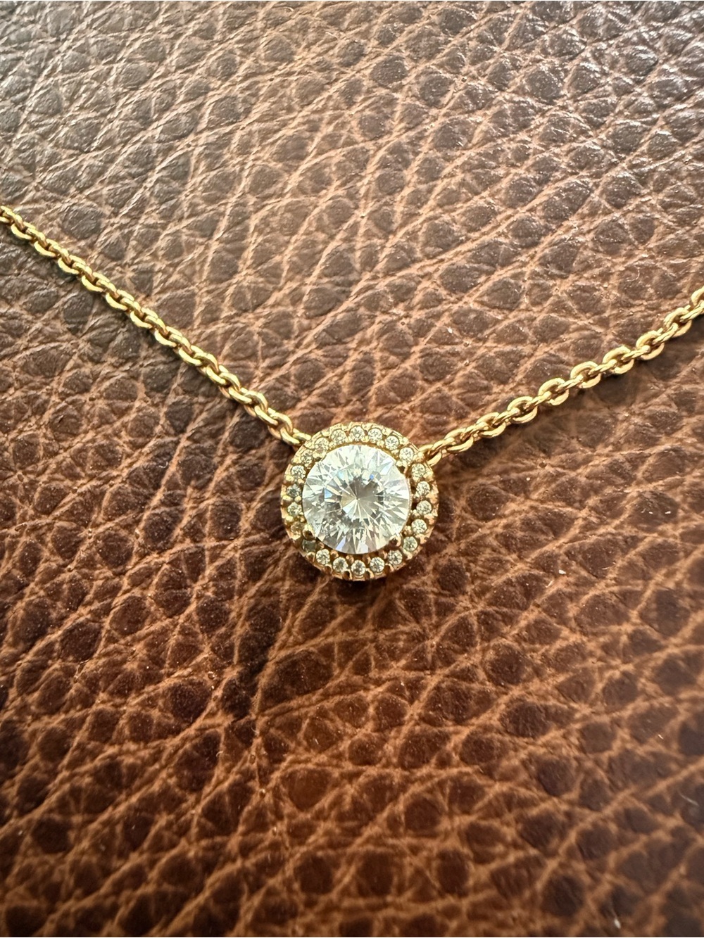 Pandora Gold Halo Necklace with Clear Center Stone